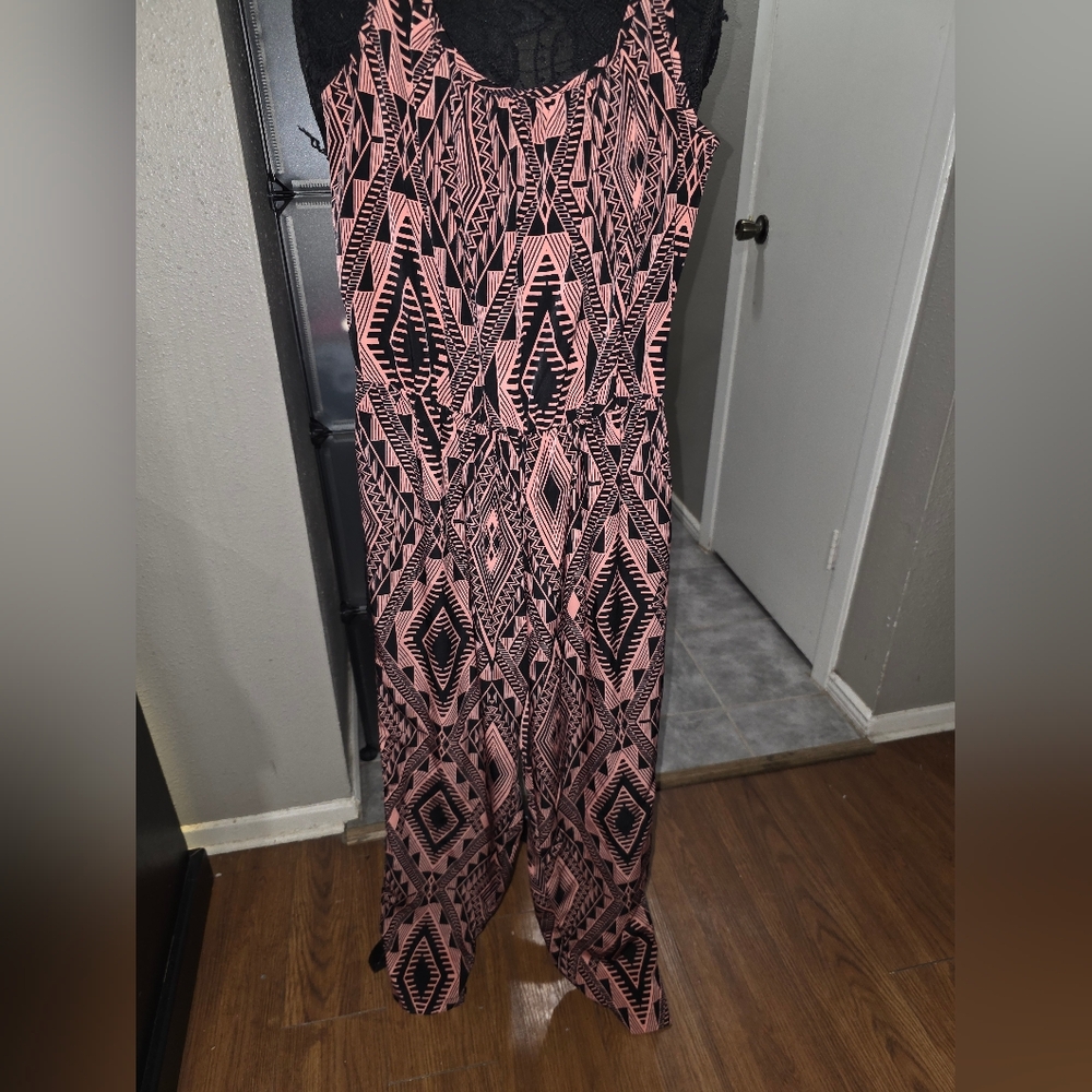 City Triangles Black and Pink Tribal Jumpsuit